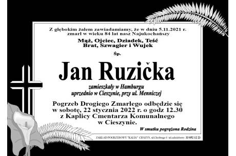 Zdjęcie przedstawia informacje o śmierci śp. Jana Ruzićka