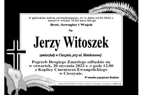 Zdjęcie przedstawia informacje o śmierci  śp. Jerzego Witoszka