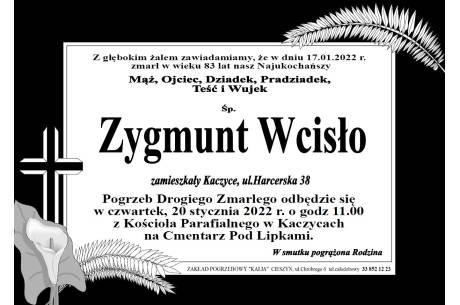 Zdjęcie przedstawia informację o śmierci Zygmunta Wcisło