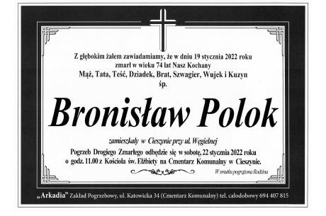 Zdjęcie przedstawia informacje o śmierci Bronisława Poloka
