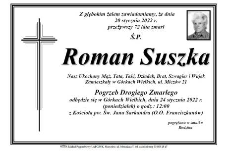 Zdjęcie przedstawia informacje o śmierci Ś.P. Romana Suszki 