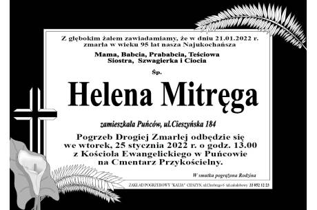 Zdjęcie przedstawia informację o śmierci Heleny Mitręgi