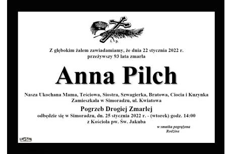 Zdjęcie przedstawia informacje o śmierci Anny Pilch 