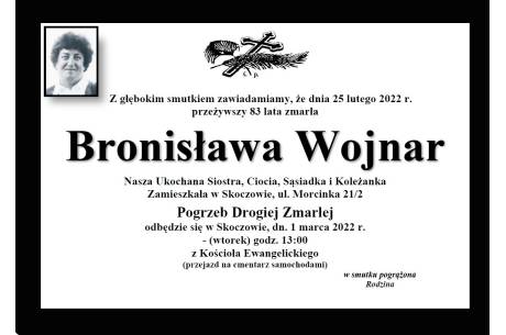 zmarła Bronisława Wojnar