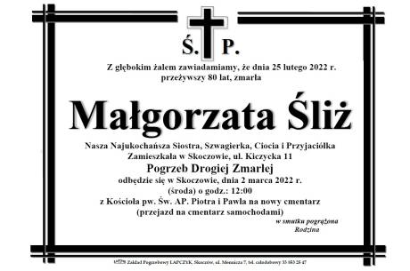 Zmarła Małgorzata Śliż