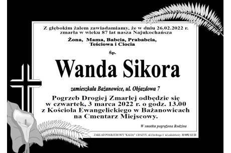Zmarła ŚP Wanda Sikora