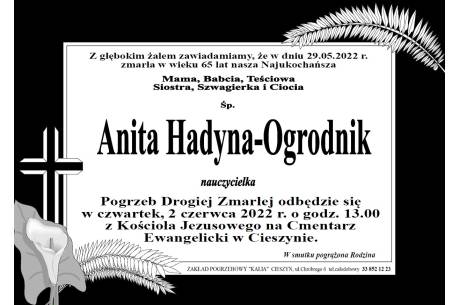 Zmarła śp Anita Hadyna - Ogrodnik