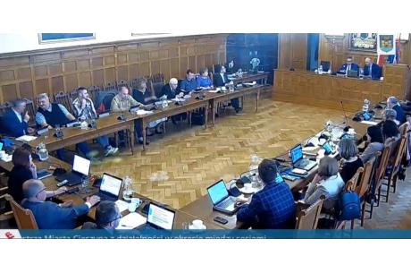 Temat seksedukatorów pojawił się na sesji Rady Miasta Cieszzyna przy okazji strategii oświaty, fot. zrzut ekranu z transmisji online na e-sesja