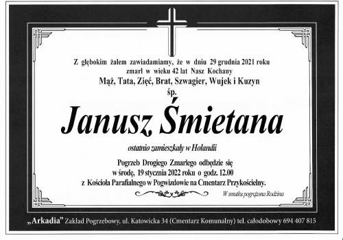 Zdjęcie przedstawia informacje o śmierci śp. Janusza Śmietany