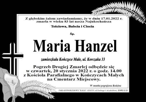 Zdjęcie przedstawia klepsydrę zmarłej Marii Hanzel