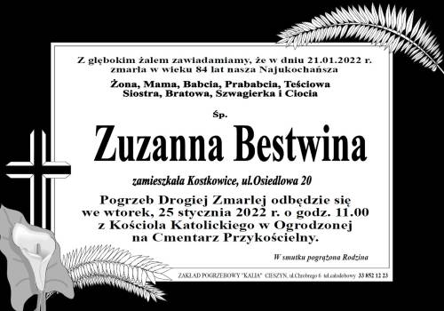 Zdjęcie przedstawia informacje o śmierci  śp. Zuzanny Bestwiny
