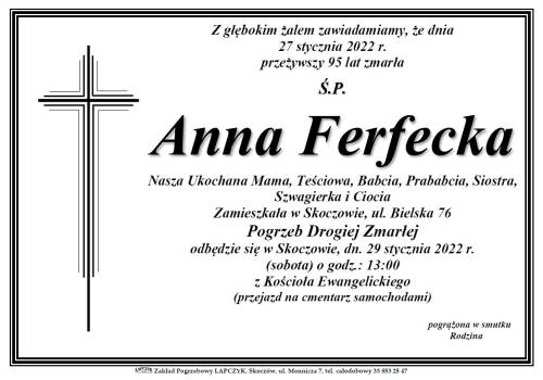 Zmarła  Ś. P Anna Ferfecka 
