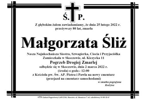 Zmarła Małgorzata Śliż