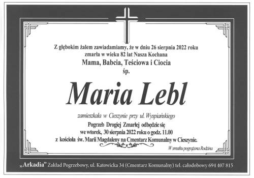 Zmarła  śp. Maria Lebl 