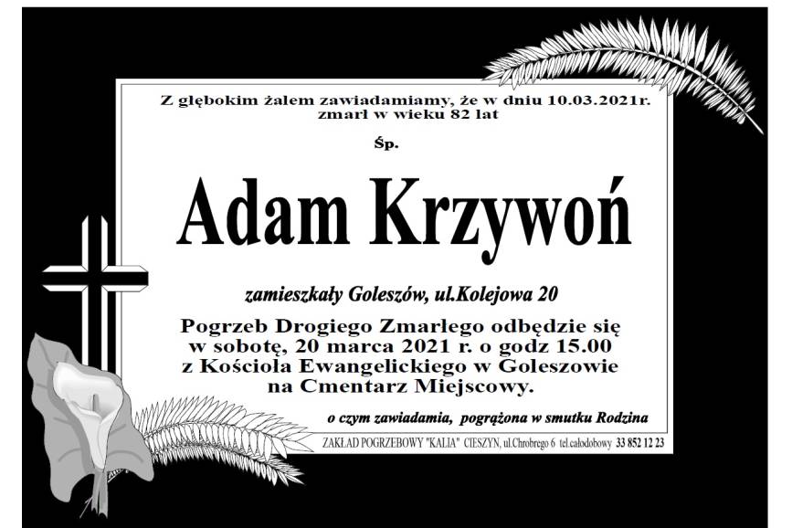 Zmarł Śp. Adam Krzywoń