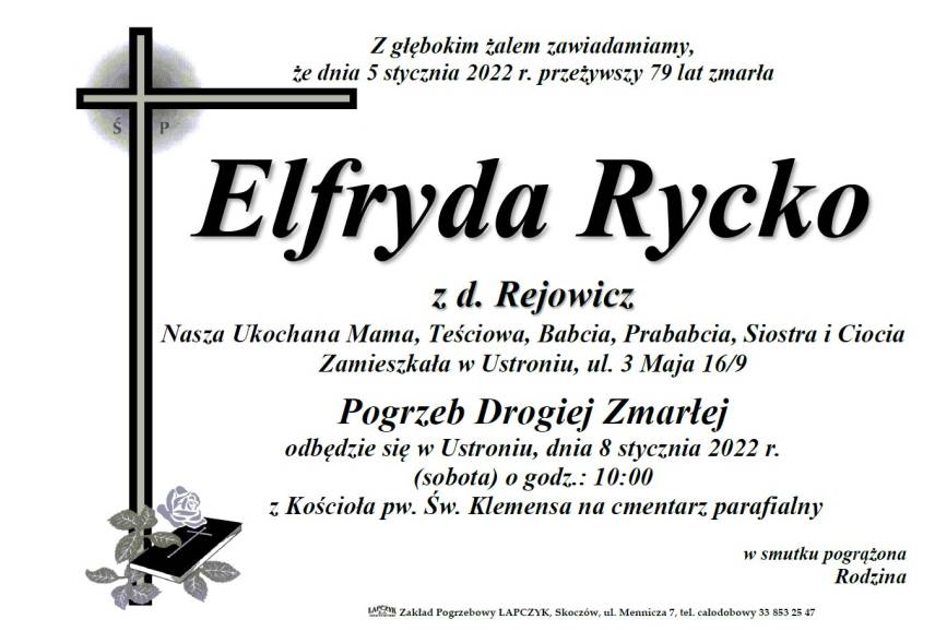 Zmarła Elfryda Rycko z d. Rejowicz
