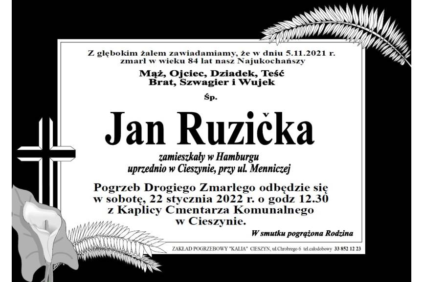 Zmarł śp.  Jan Ruzička 
