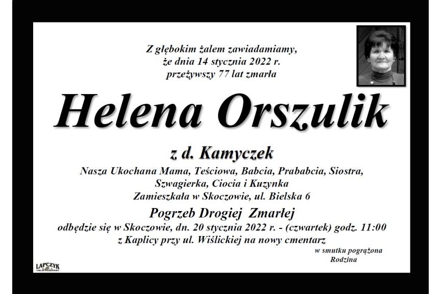 Zmarła Helena Orszulik z d. Kamyczek