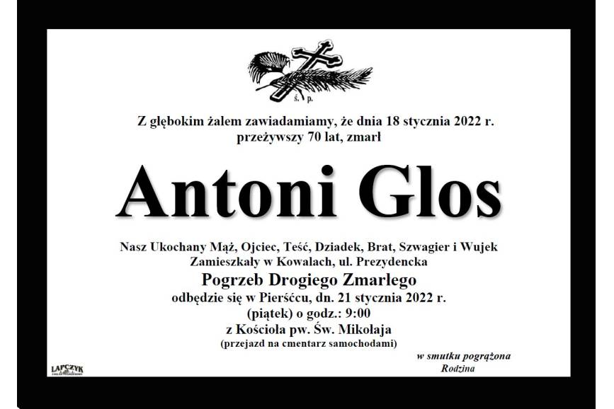 Zmarł Antoni Glos