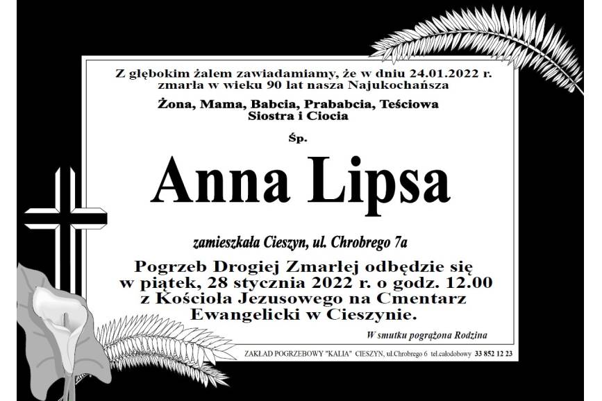 Zmarła Śp. Anna Lipsa 