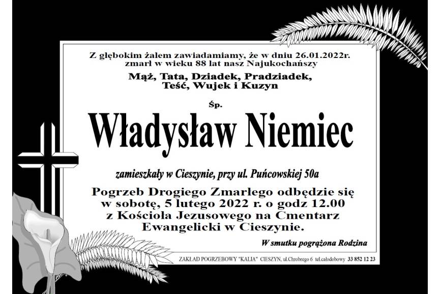Na zdjęcie przedstawona jest klepsydra zmarłego Władysława Niemca