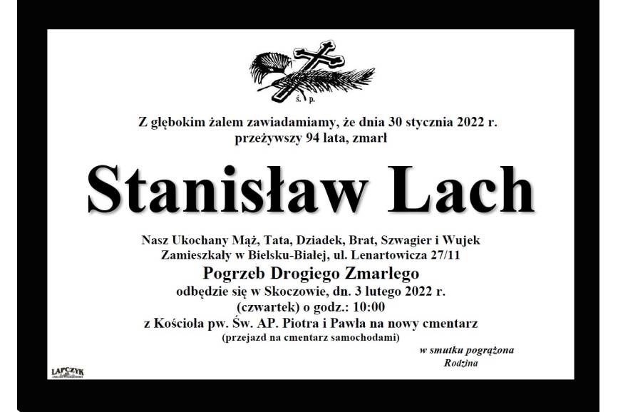 Zdjęcie przedstawia klepsydrę, zmarł Stanisław Lach.