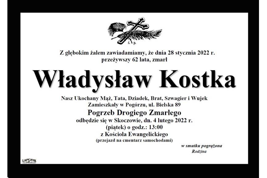 jest napisane gdzie odbędzie sie pogrzeb Władysława Kostki
