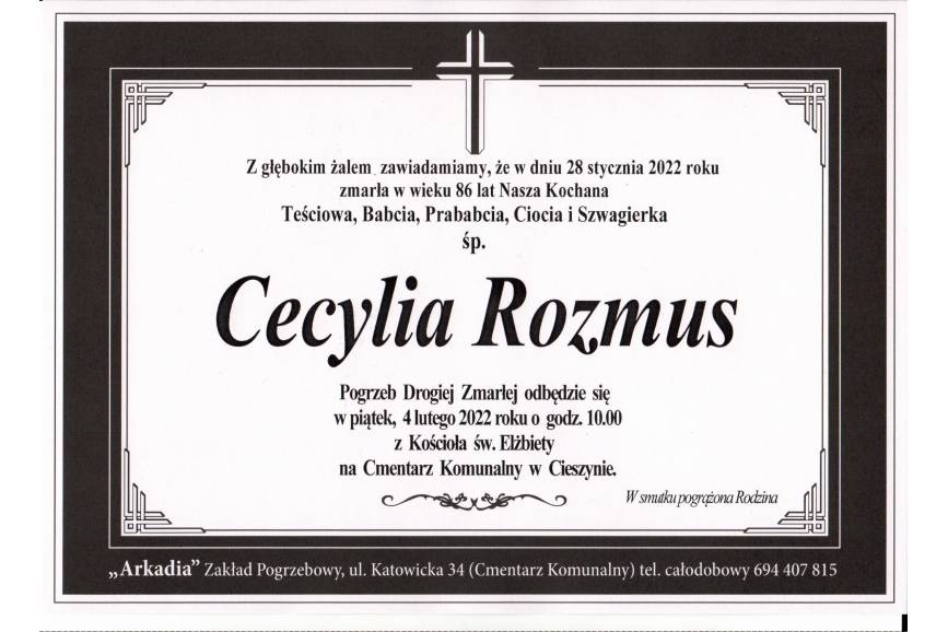 jest napisanie kiedy odbedzie się pogrzeb Cecylii Rozmus