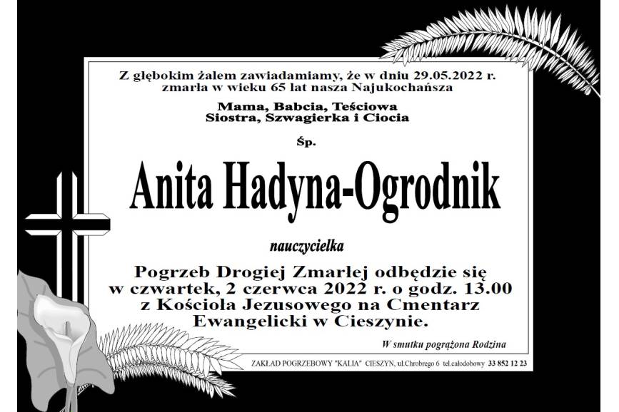 jest napisanie kiedy odbędzie się pogrzeb Anity Hadyny-Ogrodnik