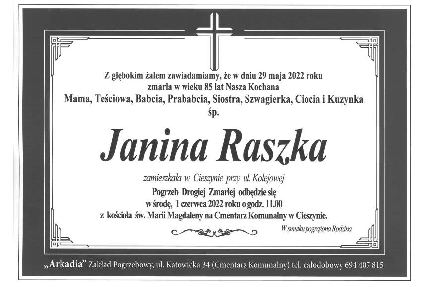 jest napisanie kiedy odbędzie się pogrzeb Janiny Raszki