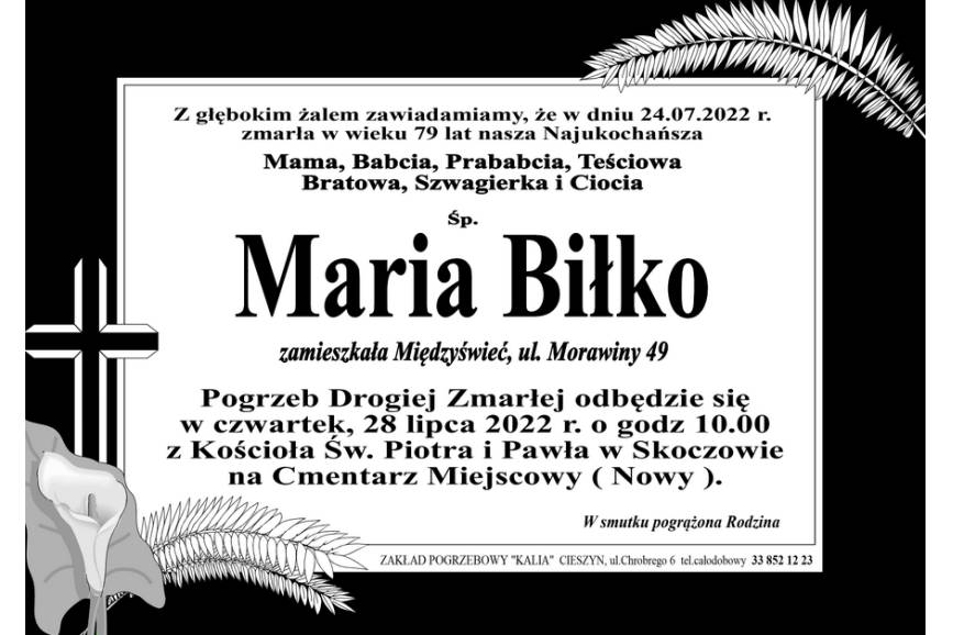 Zmarła śp Maria Biłko