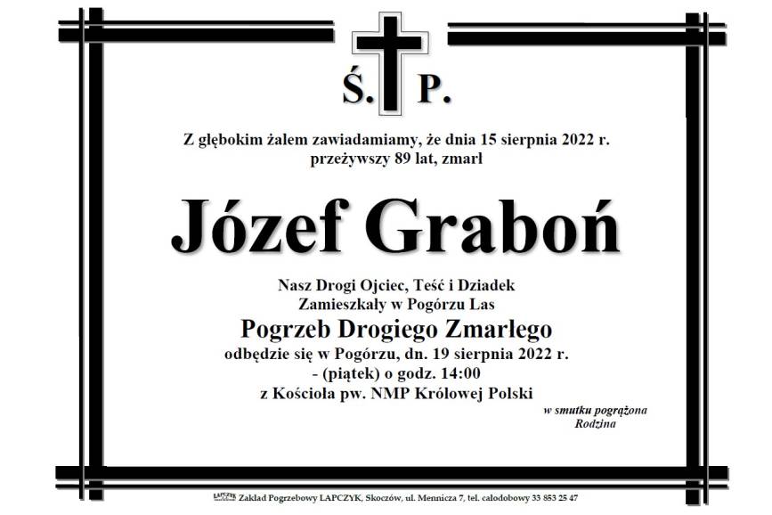 Zmarł  Józef Graboń 