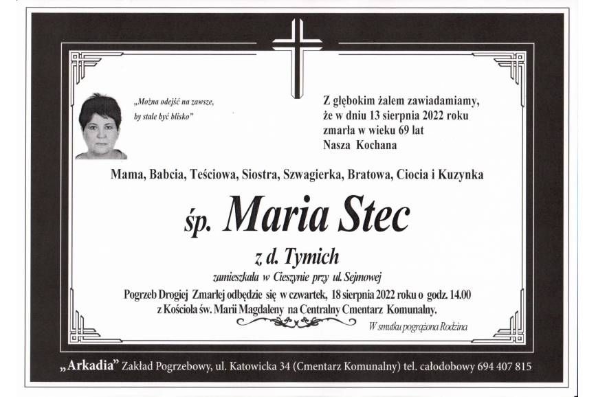 Zmarła śp. Maria Stec z d. Tymich 