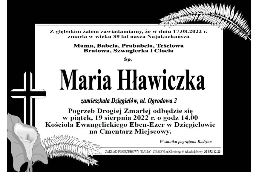 Zmarła  śp.  Maria Hławiczka  