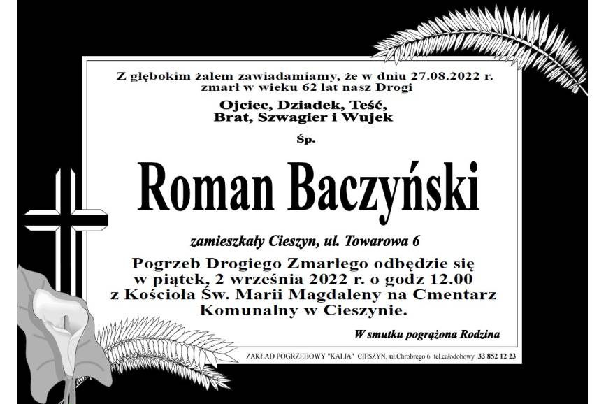 Zdjęcie przedstawia klepsydrę z informacją o śmierci Romana Baczyńskiego