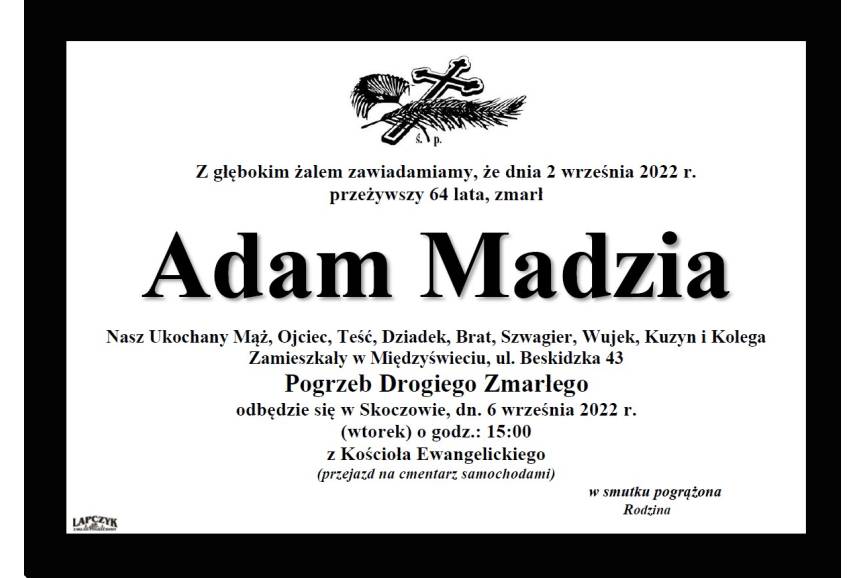 Zmarł  Adam Madzia