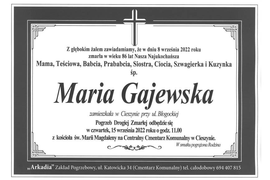 Zmarła śp.  Maria Gajewska 
