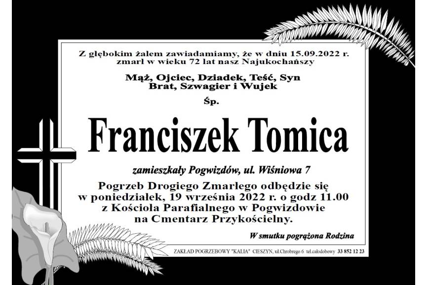Zmarł Śp. Franciszek Tomica 