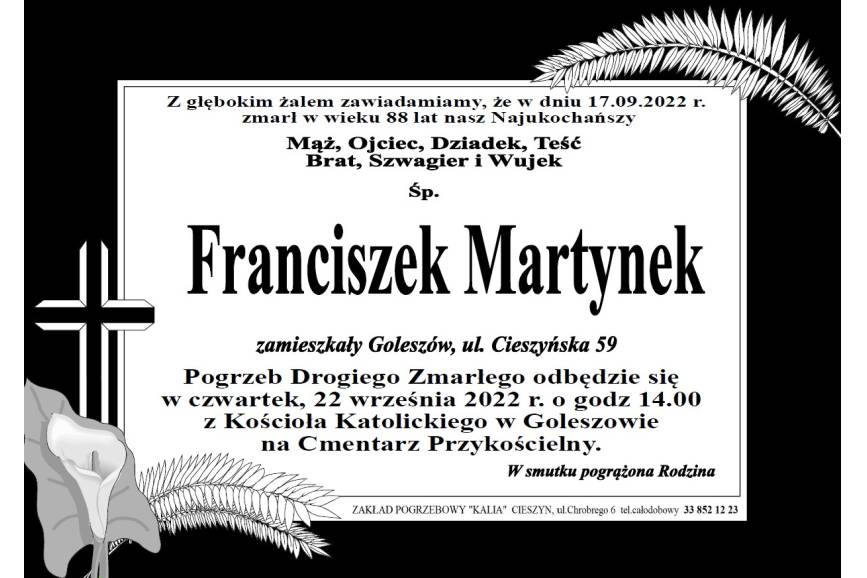 Zmarł śp. Franciszek Martynek