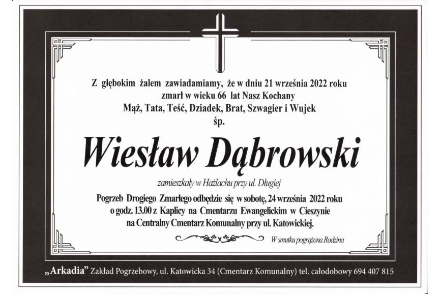 Zmarł  śp. Wiesław Dqbrowski 
