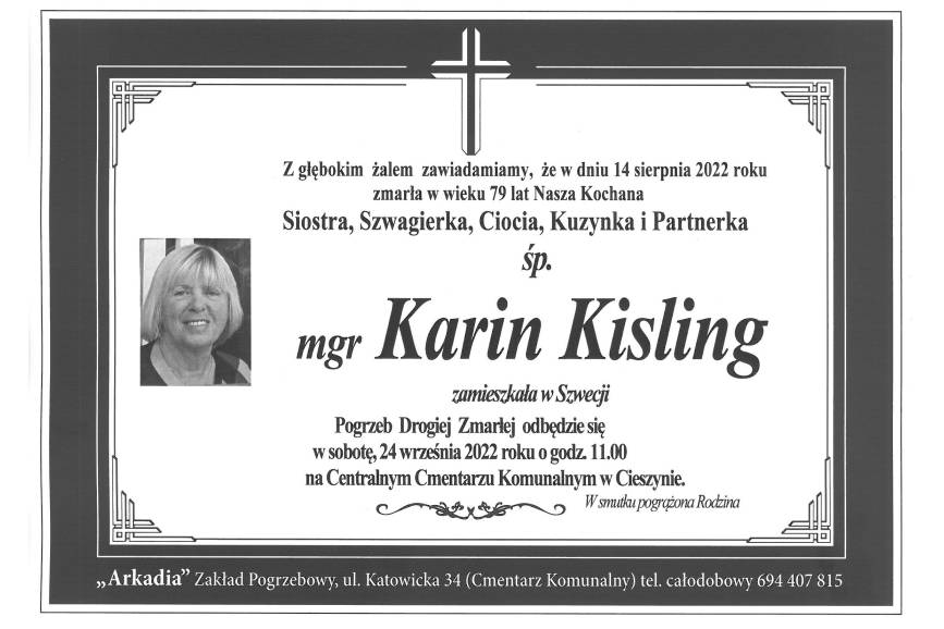 Zmarła śp. Karin Kisling  