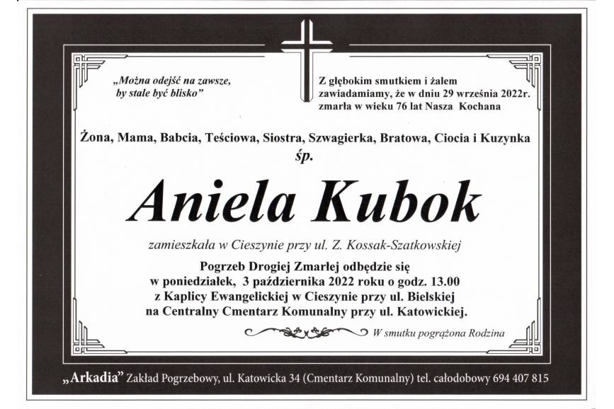 Zmarła Aniela Kubok 