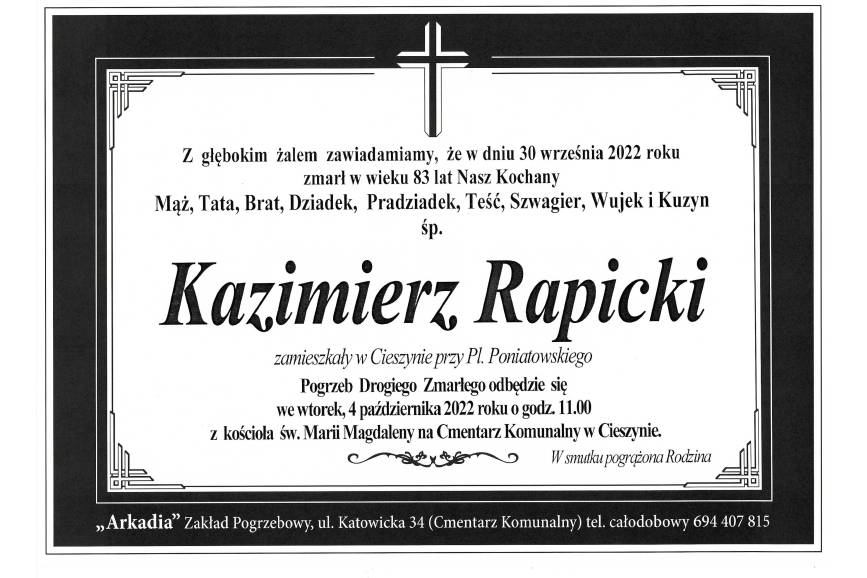 Zmarł śp. Kazimierz Rapicki