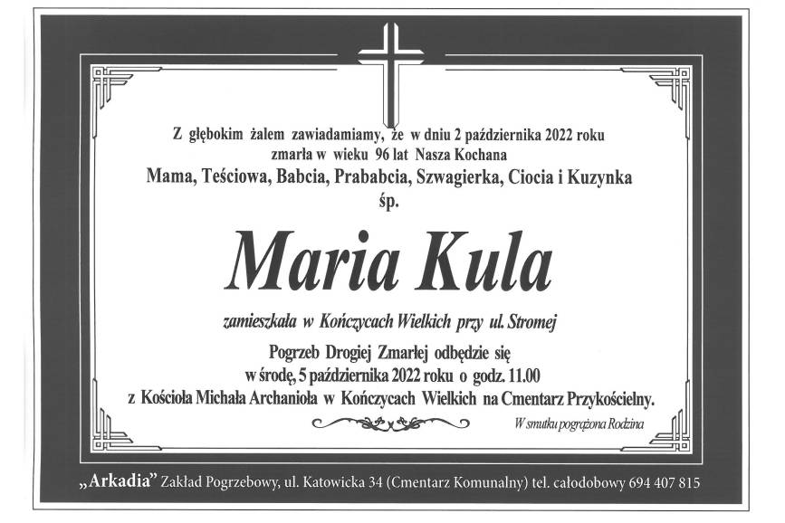 Zmarła  śp. Maria Kula