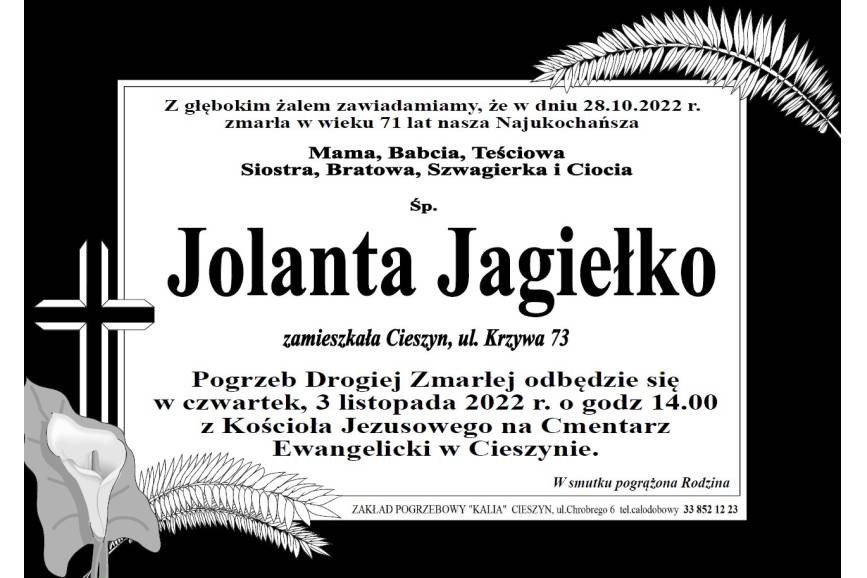Na zdjęciu przedstawiona jest klepsydra zmarłej Jolanty Jagiełko