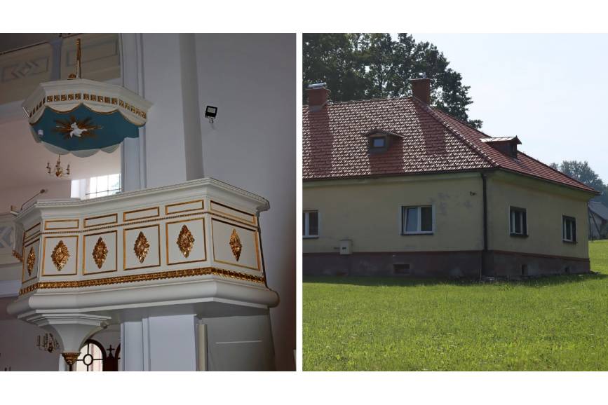 ambona kościoła ewangelickiego w Goleszowie i budynek probostwa w Puńcowie